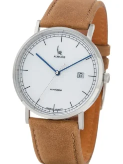 Almanus Herrenuhren-Flavus Handaufzug Zifferbl. weiß Lederband AS1881WLB