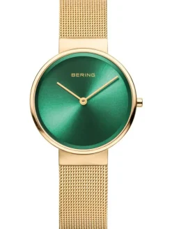 BERING Damenuhren-Classic gold mit grünem Ziffernblatt 14531-338
