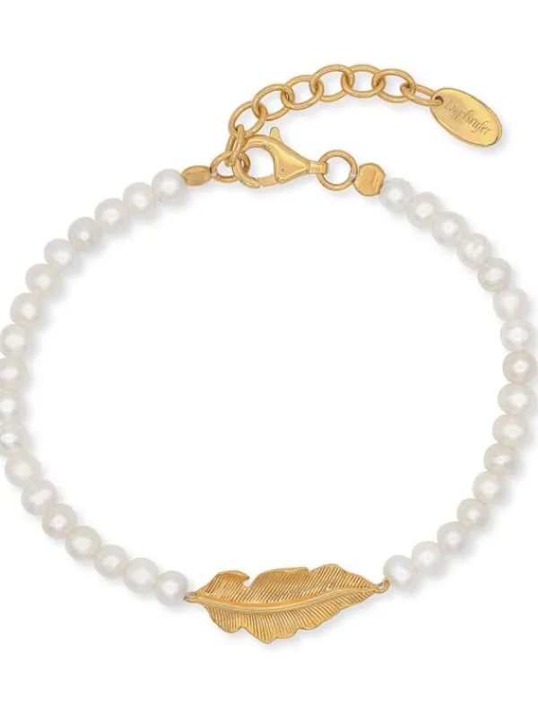 ENGELSRUFER Armbänder-Armband Feder und Perlen Silber Gold platiert ERB-GLORY-FEDER-G
