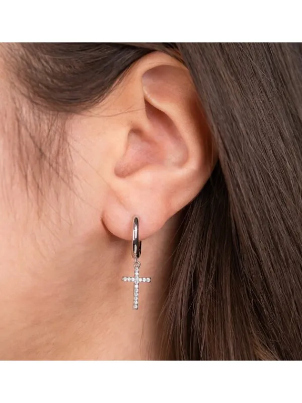 ENGELSRUFER Ohrschmuck-Creole Kreuz Silber mit Zirkonia ERE-LILCROSS-ZI-CR