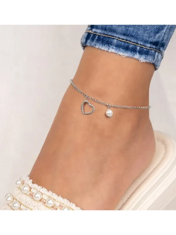 ENGELSRUFER Fußkettchen-Fußkette Herz Edelstahl mit Perle ERFS-HEART-PE