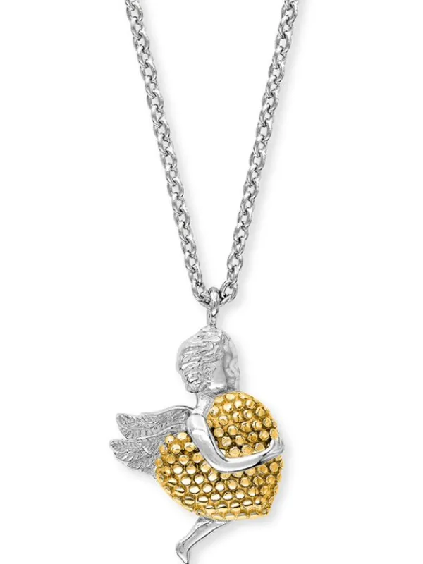 ENGELSRUFER Halsketten + Collier-Kette Engel Silber Bicolor mit Heart ERN-ANGEL-HEART-BIG