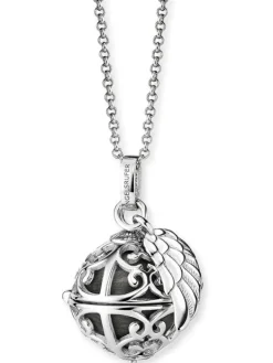 ENGELSRUFER Halsketten + Collier-Kette Klangkugel mit Flügel graues perlmutt ERN-ER23-27-XS