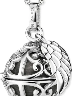 ENGELSRUFER Halsketten + Collier-Kette Klangkugel mit Flügel graues perlmutt ERN-ER23-27-XS