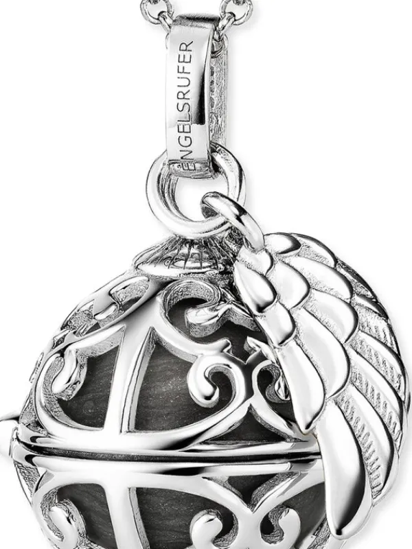 ENGELSRUFER Halsketten + Collier-Kette Klangkugel mit Flügel graues perlmutt ERN-ER23-27-XS