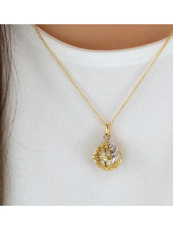 ENGELSRUFER Halsketten + Collier-Kette Klangkugel mit Flügel goldfarben bicolor ERN-ER23-20-XS-G
