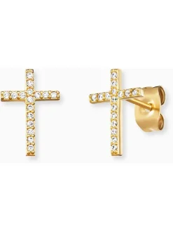 ENGELSRUFER Ohrschmuck-Ohrstecker Kreuz goldf. mit Zirkonia ERE-LILCROSS-ZI-STG