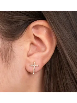 ENGELSRUFER Ohrschmuck-Ohrstecker Kreuz goldf. mit Zirkonia ERE-LILCROSS-ZI-STG