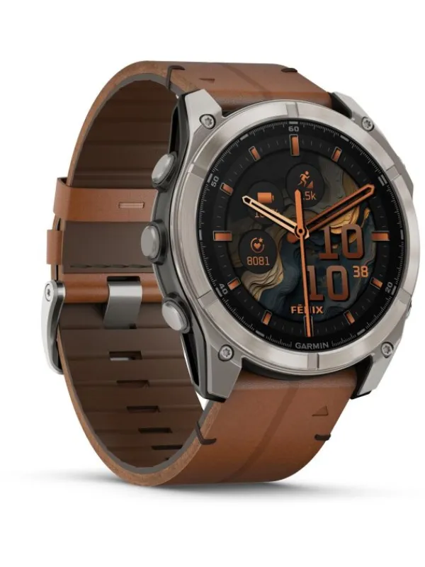 GARMIN Smartwatches-fēnix® 8 - 51 mm AMOLED Sapphire Graphit/Carbongrau Titan Lederarmband 010-02905-40