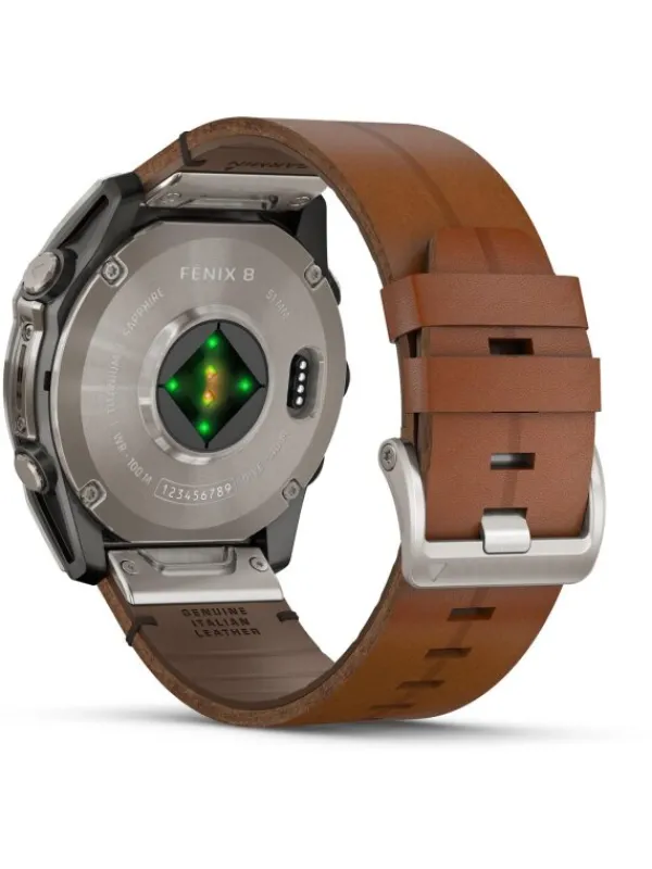 GARMIN Smartwatches-fēnix® 8 - 51 mm AMOLED Sapphire Graphit/Carbongrau Titan Lederarmband 010-02905-40