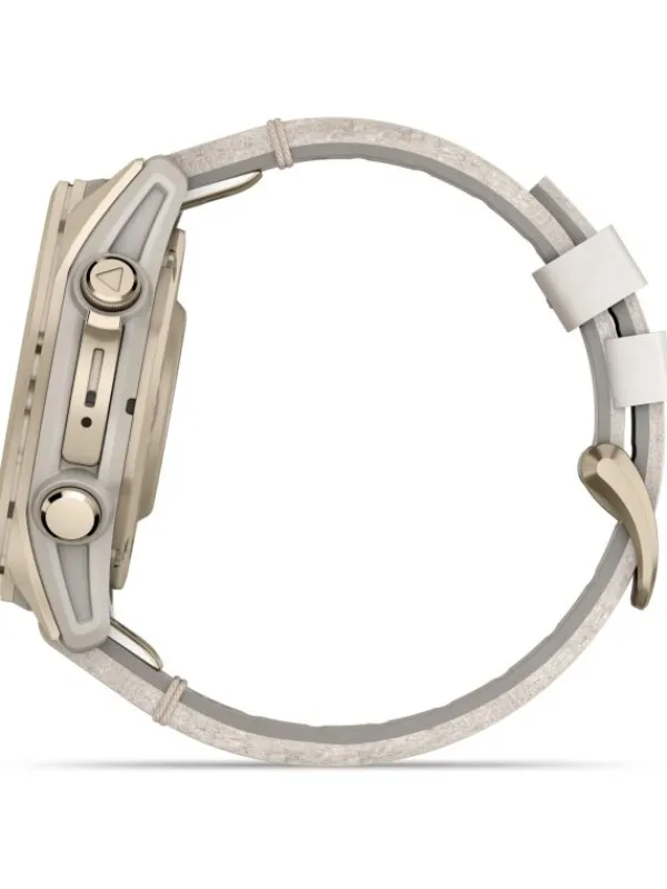 GARMIN Smartwatches | Herrenuhren-fēnix® 8 - 43 mm AMOLED Sapphire Nebelgrau/Softgold mit Lederarmband 010-02903-40