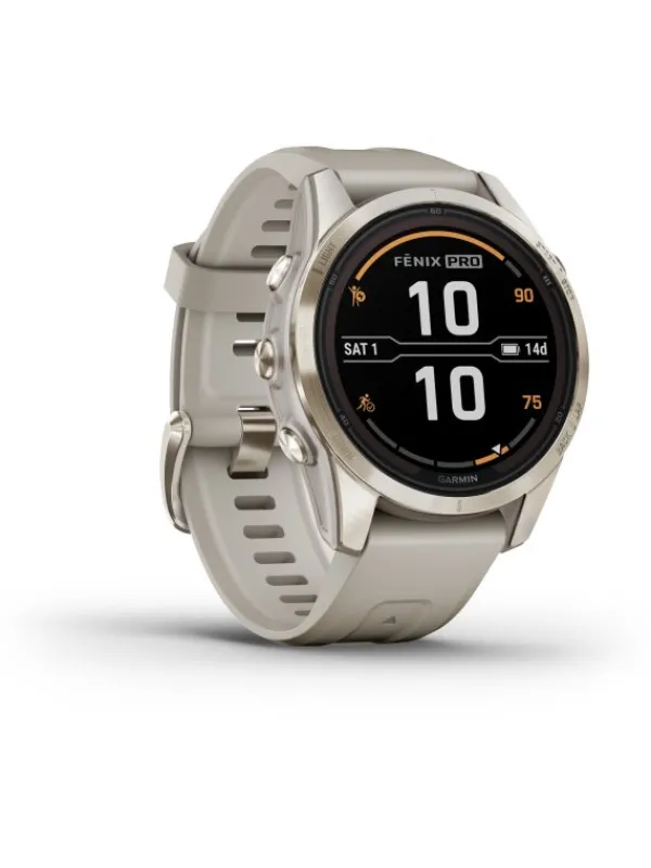 GARMIN Herrenuhren | Damenuhren-FĒNIX® 7S Pro - 42mm – Sapphire Solar Edition, Beige/Softgold Silikon 010-02776-15
