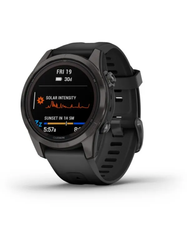 GARMIN Herrenuhren | Damenuhren-FĒNIX® 7S Pro - 42mm – Sapphire Solar Edition, Schwarz/Carbongrau Titan 010-02776-11