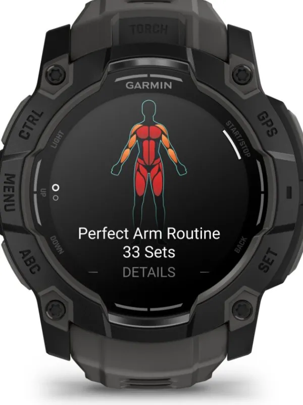 GARMIN Herrenuhren | Damenuhren-Instinct® 3 AMOLED - 50 mm, Schwarz, mit Silikon-Wechselarmband 26 mm Kohle 010-03020-00