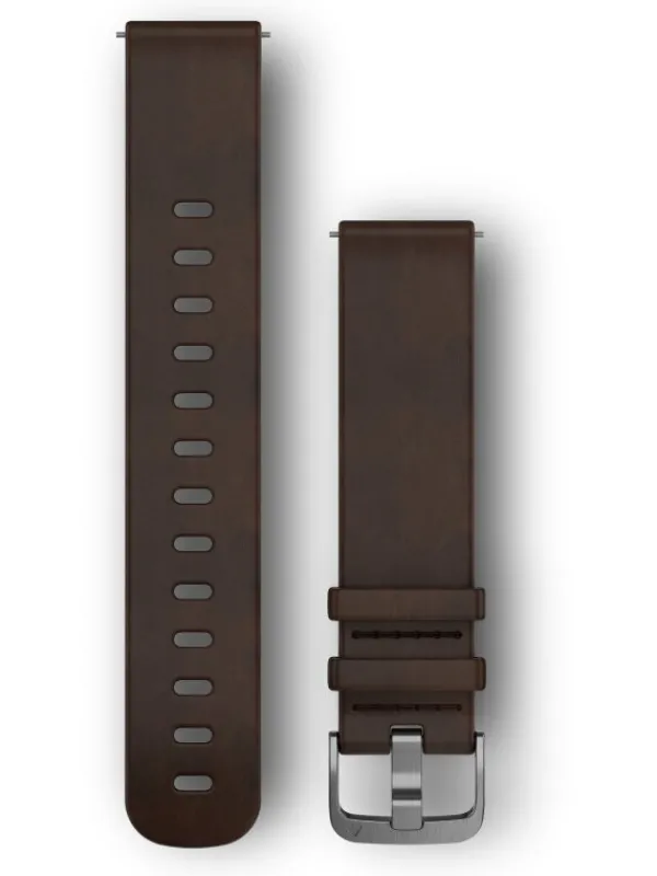 GARMIN Uhrenarmbänder-Original Quick-Relase 20 mm, Leder, dunkelbraun, Schließe - Edelstahl silber 010-12691-01