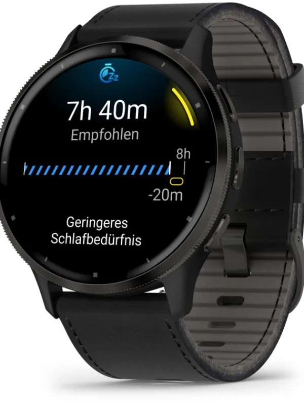 GARMIN Smartwatches | Herrenuhren-Venu® 3, 45mm, Schwarz/Schiefergrau mit Leder- und Silikonband 010-02784-52
