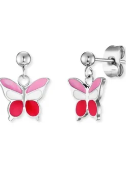 HERZENGEL Kinderschmuck-Mädchen Ohrstecker Schmetterling Edelstahl Emaille HEES-PINKBUTTERF-ST