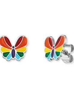 HERZENGEL Kinderschmuck-Mädchen Ohrstecker bunt Schmetteling Edelstahl Emaille HEES-HAPPY-BUTTERFLY