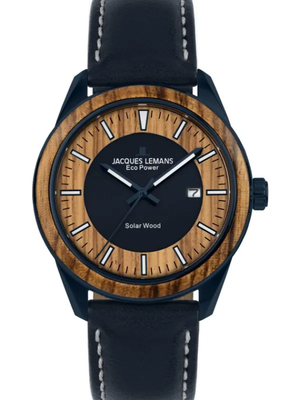 Jacques Lemans Herrenuhren-Eco Power Wood blau Leder 1-2116K
