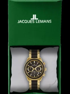 Jacques Lemans Herrenuhren-Eco Power Chrono Holz goldf. 1-2115L