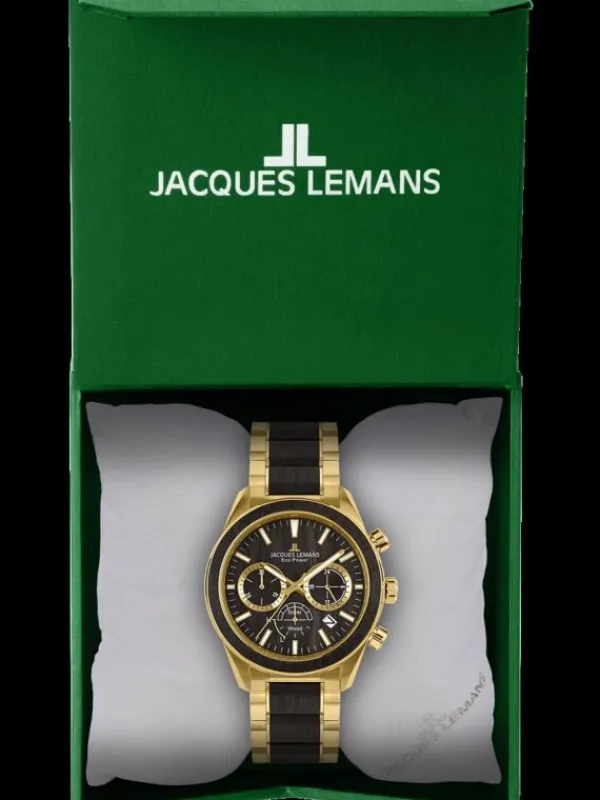 Jacques Lemans Herrenuhren-Eco Power Chrono Holz goldf. 1-2115L