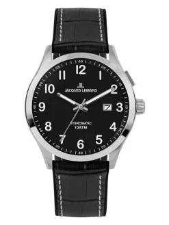 Jacques Lemans Herrenuhren-Hybromatic Schwarz Leder 1-2130D