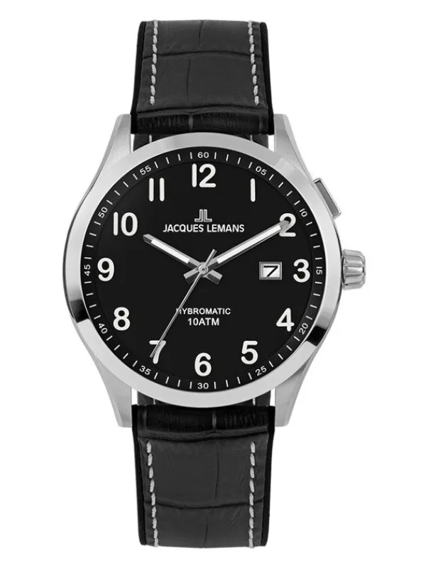 Jacques Lemans Herrenuhren-Hybromatic Schwarz Leder 1-2130D
