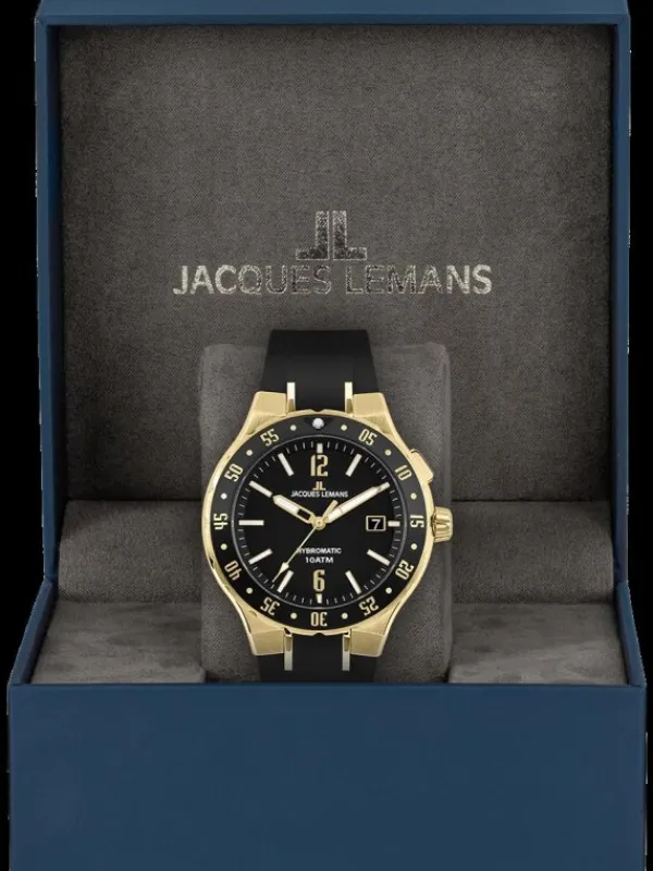 Jacques Lemans Herrenuhren-Hybromatic Autoquarz Schwarz 1-2109E