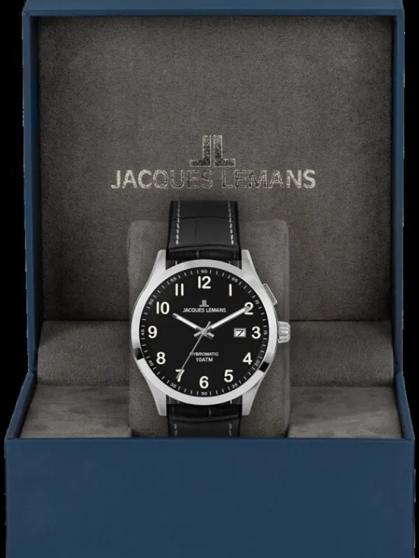 Jacques Lemans Herrenuhren-Hybromatic Schwarz Leder 1-2130D
