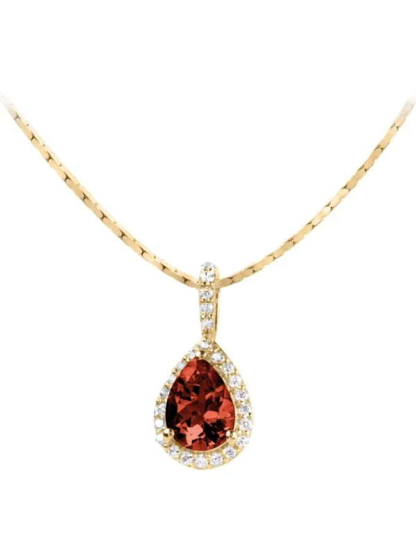 Jacques Lemans Halsketten + Collier-Kette Granat Tropfen Pave goldf. SE-C106F