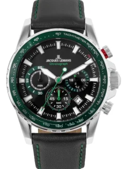 Jacques Lemans Herrenuhren-Liverpool Chrono schw grün Leder 1-2099C
