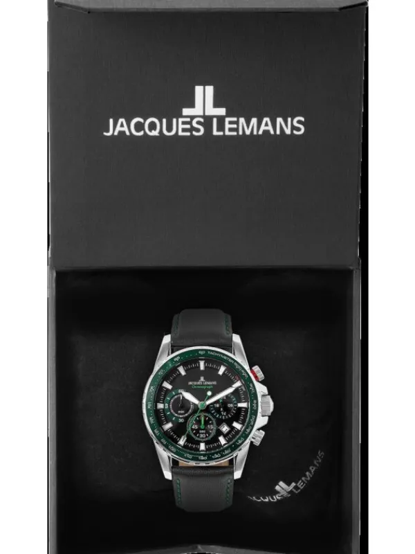 Jacques Lemans Herrenuhren-Liverpool Chrono schw grün Leder 1-2099C