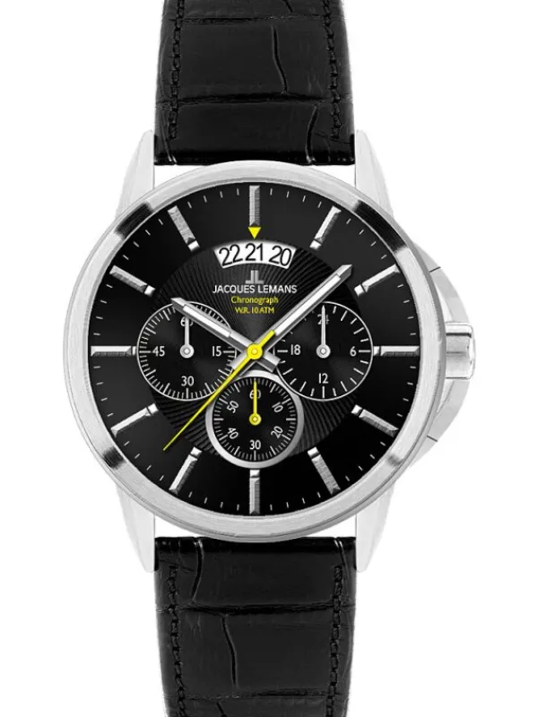 Jacques Lemans Herrenuhren-Sydney 42mm Chrono Leder 1-1542A