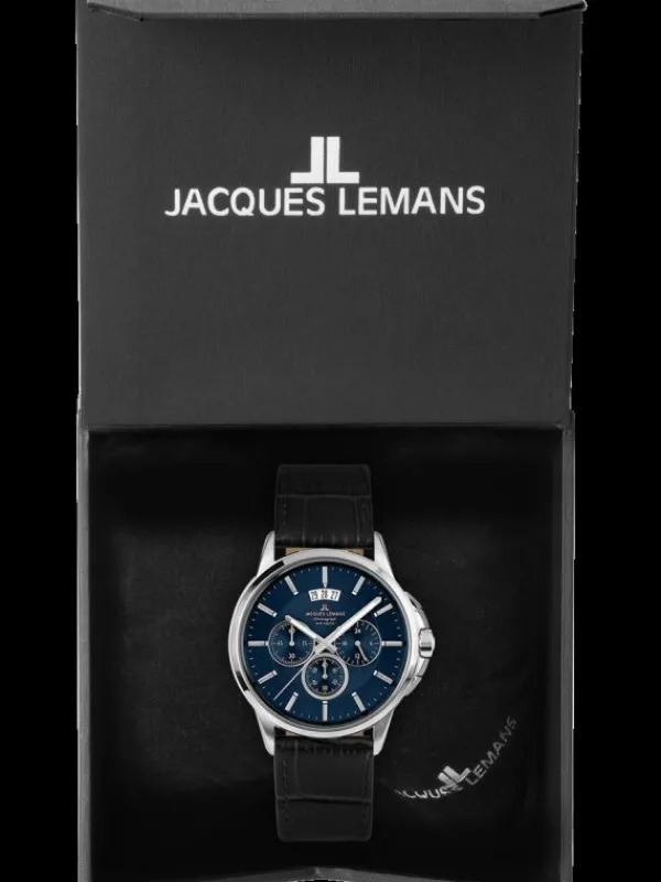 Jacques Lemans Herrenuhren-Sydney 42mm Chrono Leder blau 1-1542G