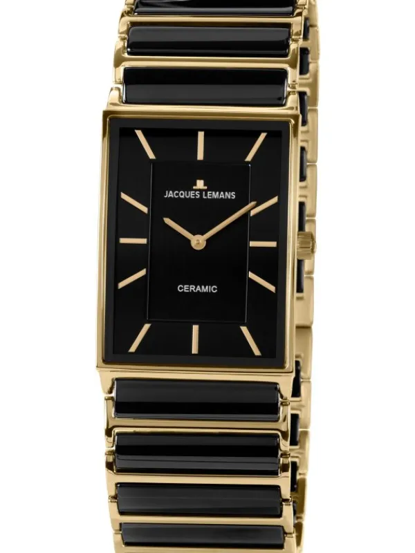 Jacques Lemans Damenuhren-York Ceramic schwarz/goldf. 24mm 1-1594D
