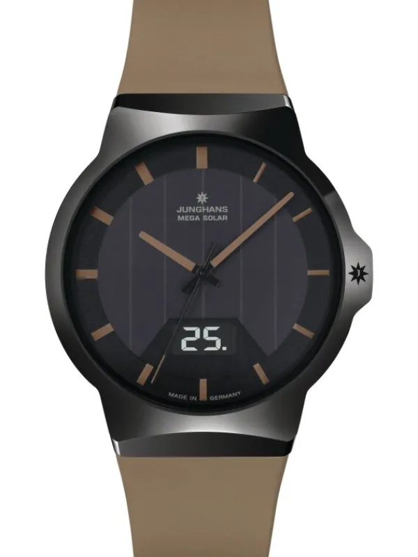 JUNGHANS Herrenuhren-Force Mega Solar, Kautschukband braun 018/1001.00
