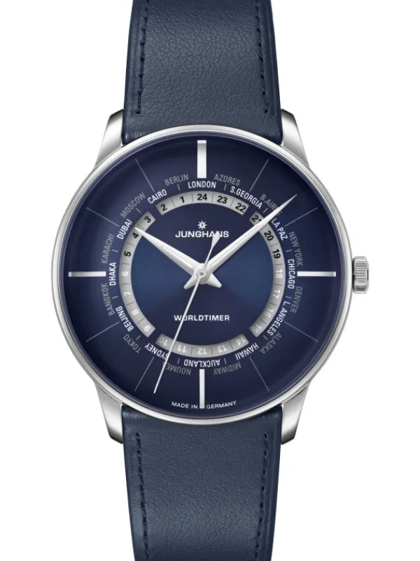 JUNGHANS Herrenuhren-Meister Worldtimer Saphir Stahl/blau 027/3010.02