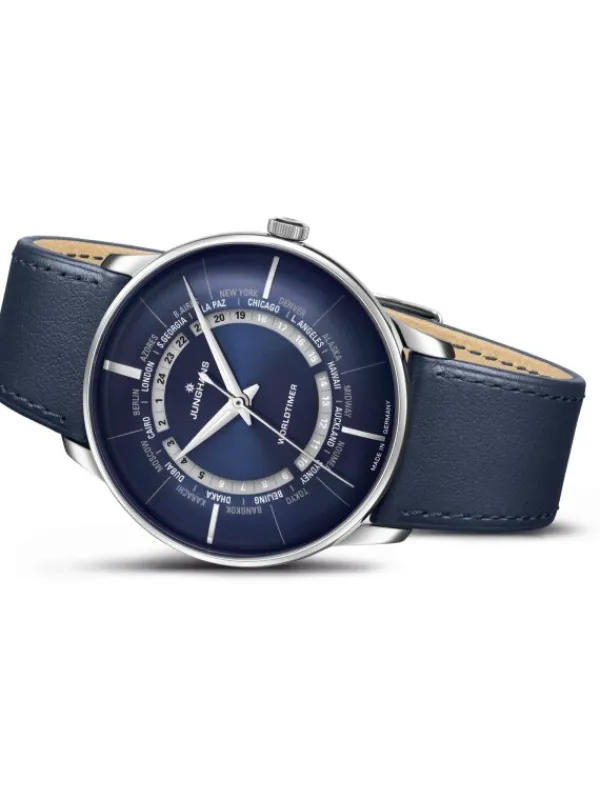 JUNGHANS Herrenuhren-Meister Worldtimer Saphir Stahl/blau 027/3010.02