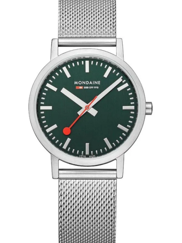 MONDAINE Herrenuhren | Damenuhren-Classic 36 mm, gebürstet, grün, Milanese A660.30314.60SBJ