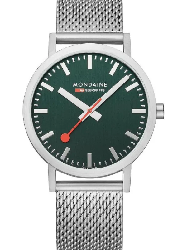 MONDAINE Herrenuhren-Classic 40 mm, gebürstet, grün, Milanese A660.30360.60SBJ