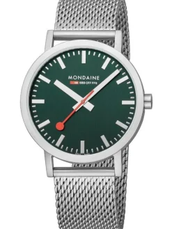 MONDAINE Herrenuhren-Classic 40 mm, gebürstet, grün, Milanese A660.30360.60SBJ