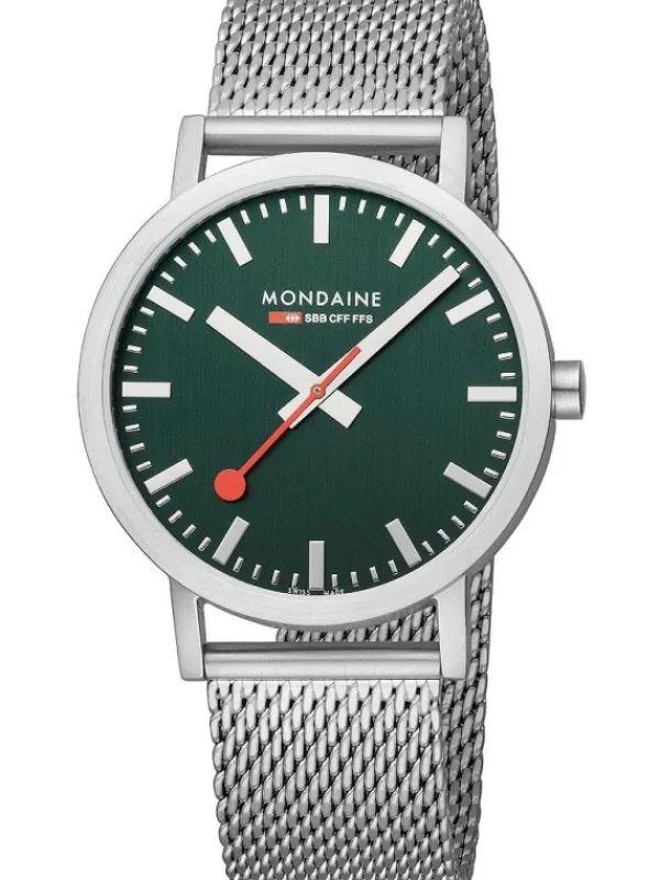 MONDAINE Herrenuhren-Classic 40 mm, gebürstet, grün, Milanese A660.30360.60SBJ