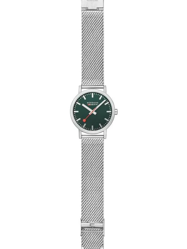 MONDAINE Herrenuhren-Classic 40 mm, gebürstet, grün, Milanese A660.30360.60SBJ