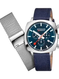 MONDAINE Herrenuhren-Cushion Chrono 41mm Set Blau MSL.41440.LD.SET