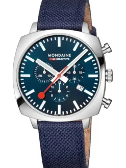 MONDAINE Herrenuhren-Cushion Chrono 41mm Set Blau MSL.41440.LD.SET