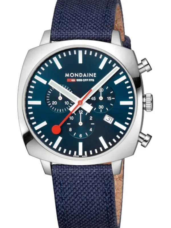 MONDAINE Herrenuhren-Cushion Chrono 41mm Set Blau MSL.41440.LD.SET