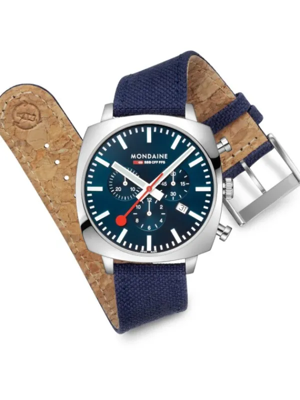 MONDAINE Herrenuhren-Cushion Chrono 41mm Set Blau MSL.41440.LD.SET