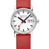 MONDAINE Damenuhren-evo2, 30 mm Leder vegan rot Datum MSE.30210.LCV