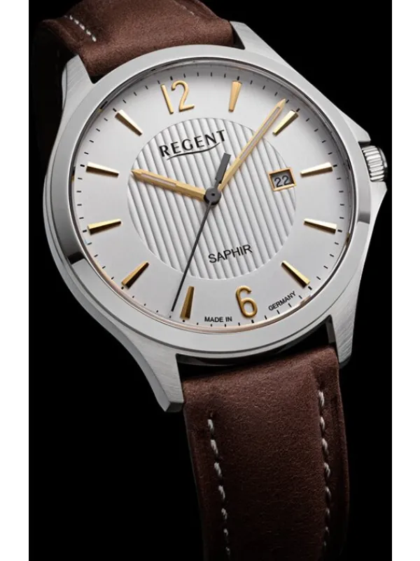 REGENT Herrenuhren-Armbanduhr Edelstahl Lederband GM-1631
