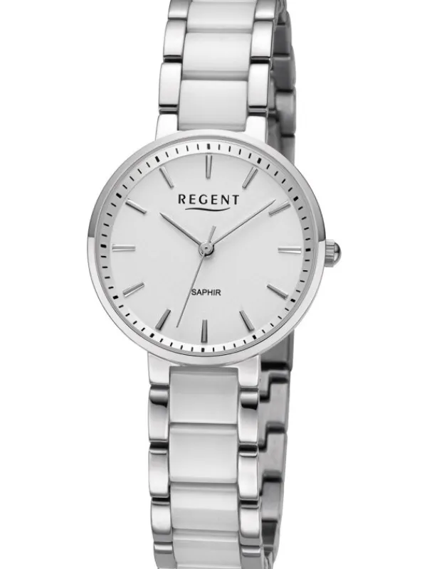 REGENT Damenuhren-Damenuhr Edelstahl Keramik weiß F1463
